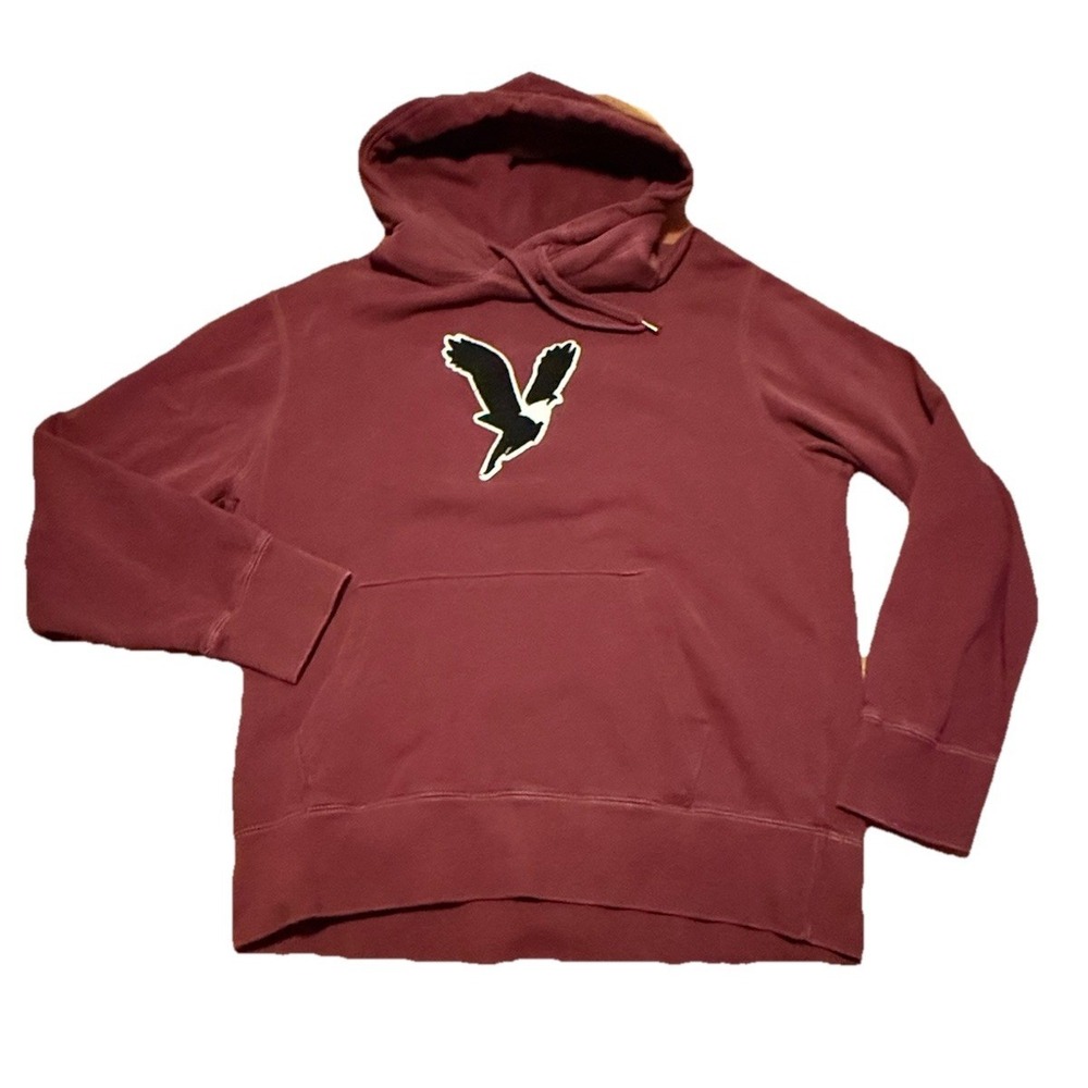 American Eagle Maroon Cotton‎ Blend Pullover Hoodie Center Eagle Logo Medium